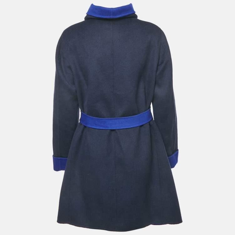 Pre Owned Armani Collezioni Blue Wool Felt Double Fabric Coat L