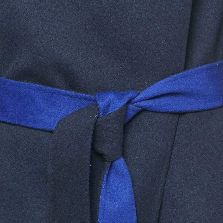 Pre Owned Armani Collezioni Blue Wool Felt Double Fabric Coat L