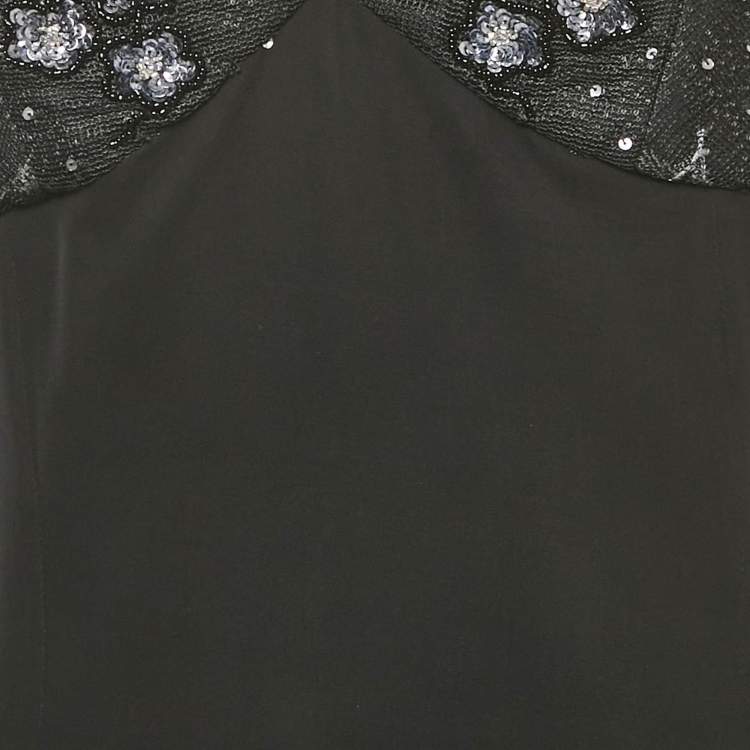 Pre Owned Armani Collezioni Black Chiffon Sequin Embellished Mini Dress M