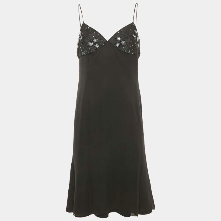 Pre Owned Armani Collezioni Black Chiffon Sequin Embellished Mini Dress M