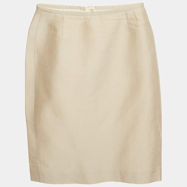 Pre Owned Armani Collezioni Beige Jacquard Pencil Skirt M 