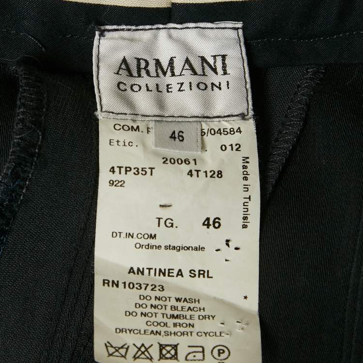 Pre Owned Armani Collezioni Black Patterned Wool Blend Flared Pant Suit  M/L   