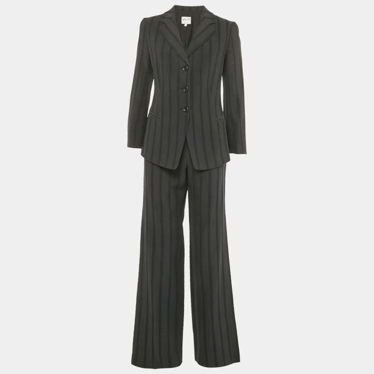 Pre Owned Armani Collezioni Black Patterned Wool Blend Flared Pant Suit  M/L   