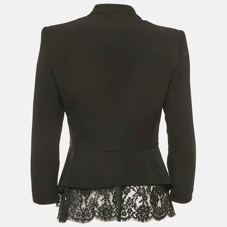 Pre Owned Armani Collezioni Black Silk Lace Trimmed Button Front Blazer S