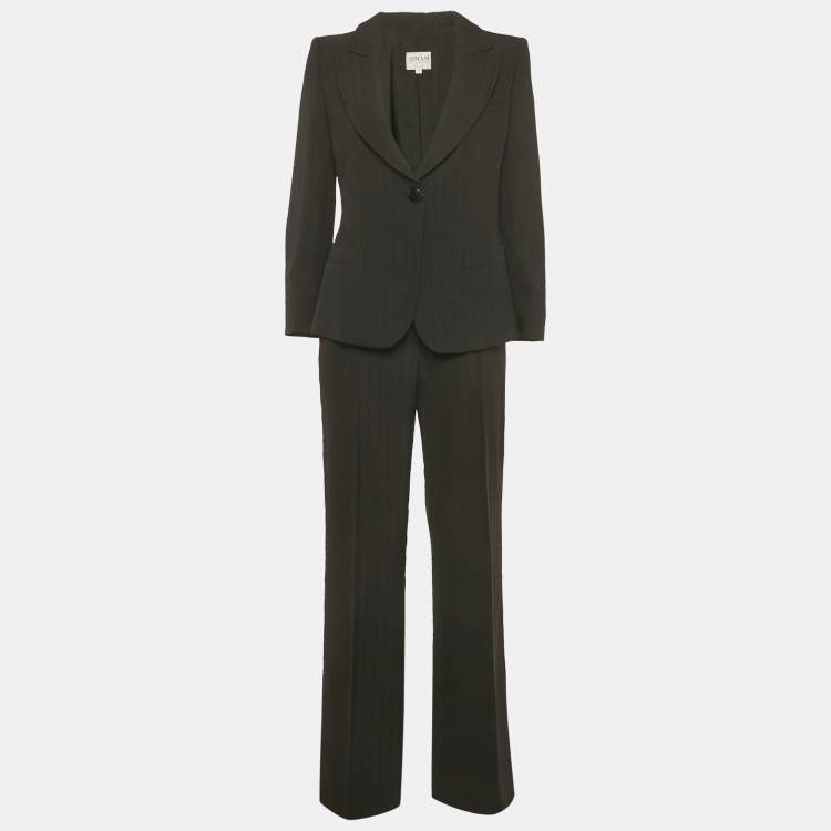 Pre Owned Armani Collezioni Black Crepe Flared Pants Suit M