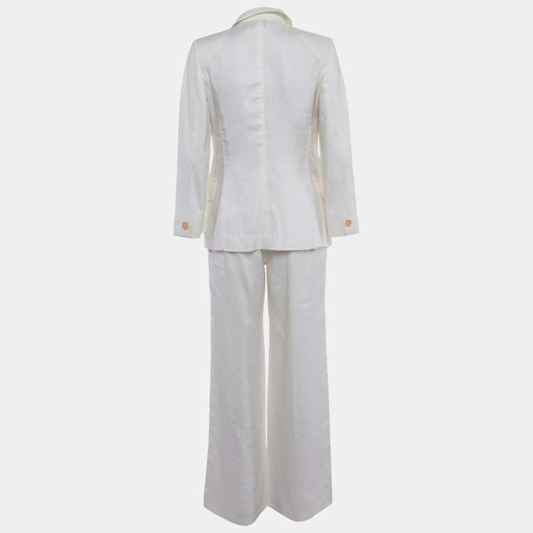 Pre Owned Armani Collezioni Ivory Linen Tailored Suit M