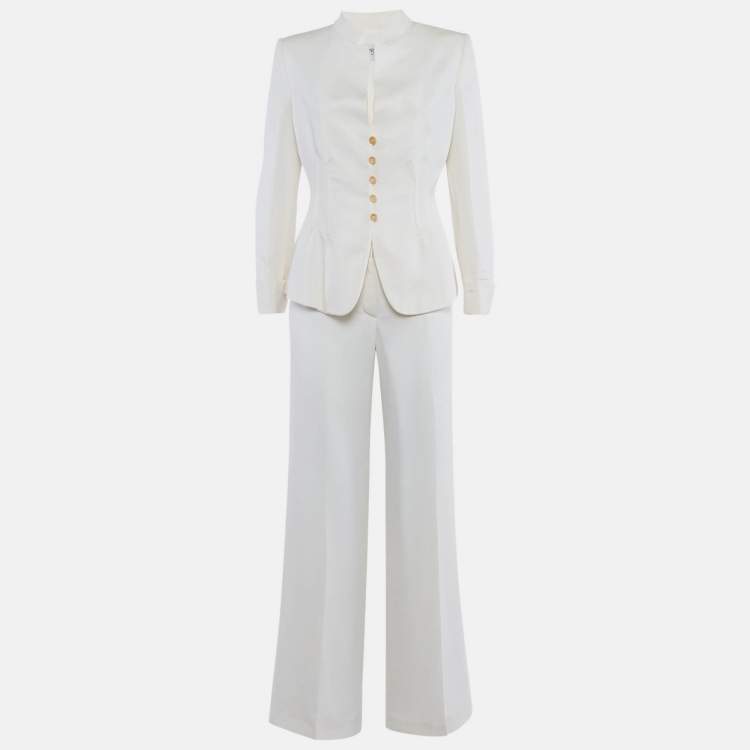 Pre Owned Armani Collezioni Cream Crepe Tailored Suit M