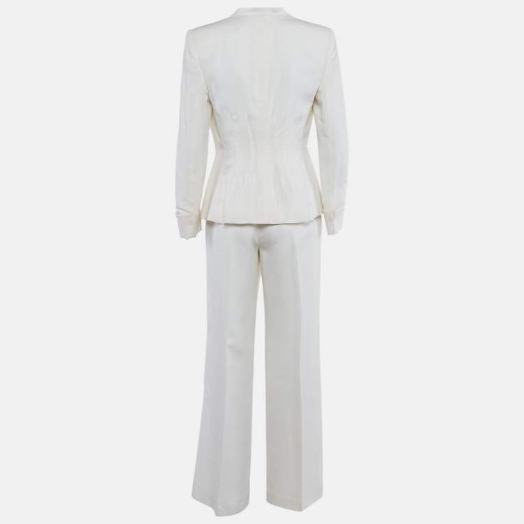 Pre Owned Armani Collezioni Cream Crepe Tailored Suit M