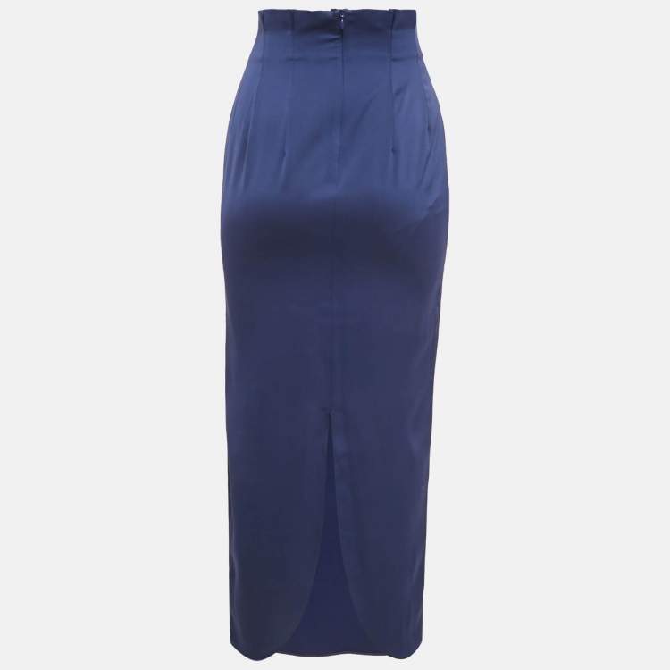 Pre Owned Armani Collezioni Blue Satin Pleated Maxi Skirt S