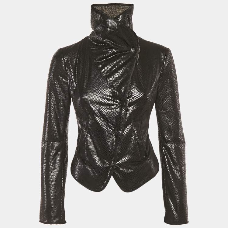 Pre Owned Armani Collezioni Black Faux Leather and Faux Fur Biker Jacket S
