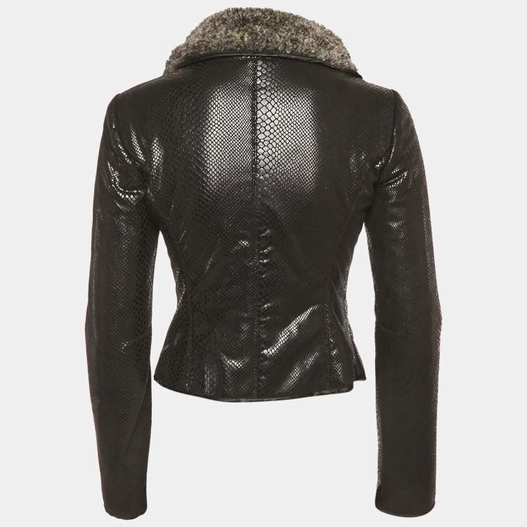 Pre Owned Armani Collezioni Black Faux Leather and Faux Fur Biker Jacket S