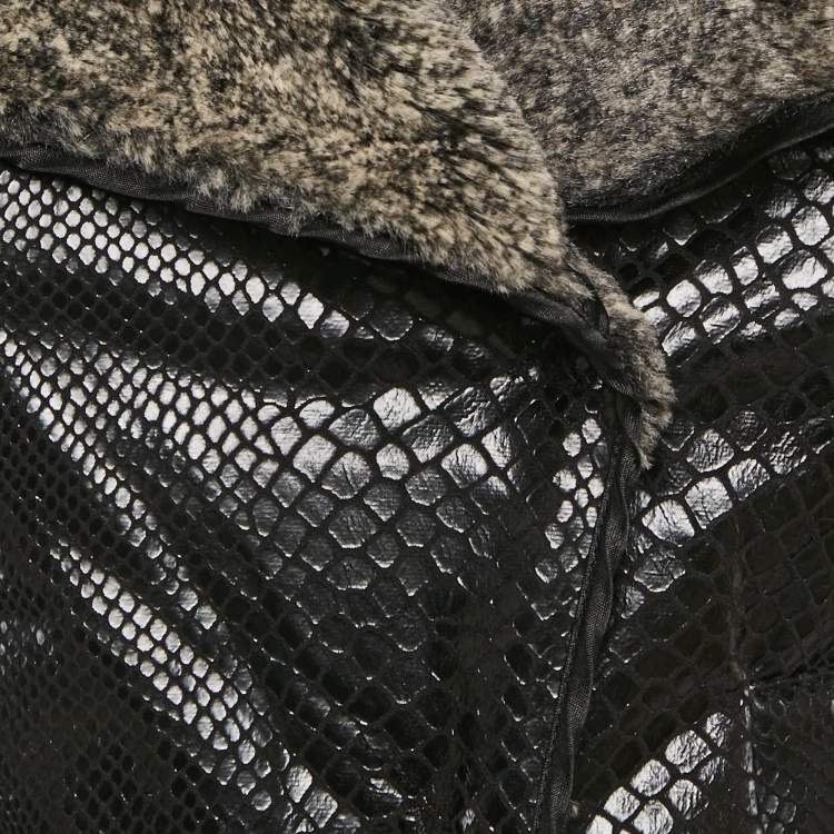 Pre Owned Armani Collezioni Black Faux Leather and Faux Fur Biker Jacket S