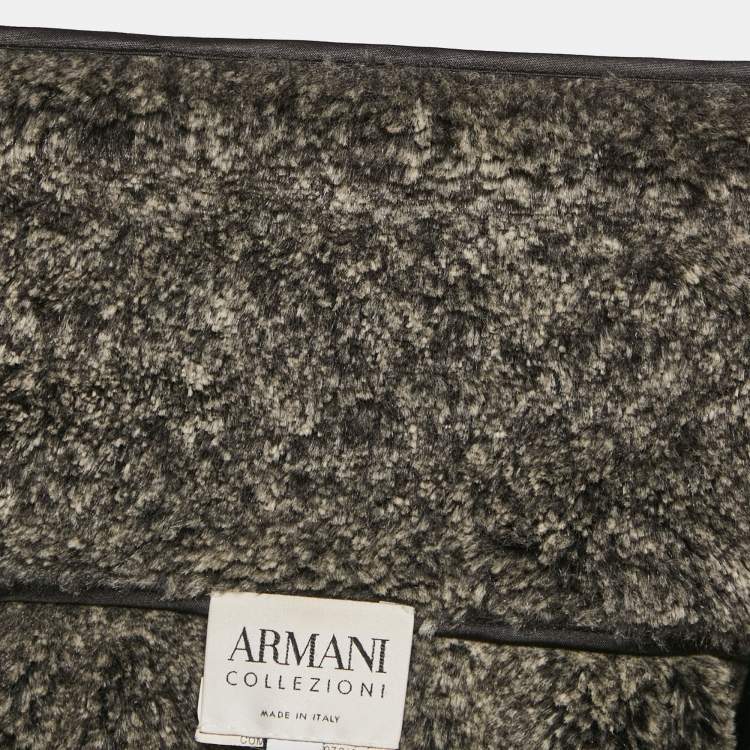 Pre Owned Armani Collezioni Black Faux Leather and Faux Fur Biker Jacket S