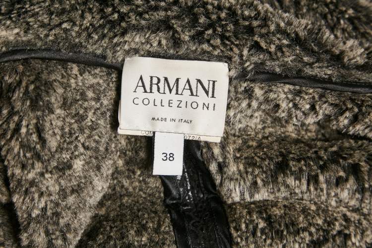 Pre Owned Armani Collezioni Black Faux Leather and Faux Fur Biker Jacket S