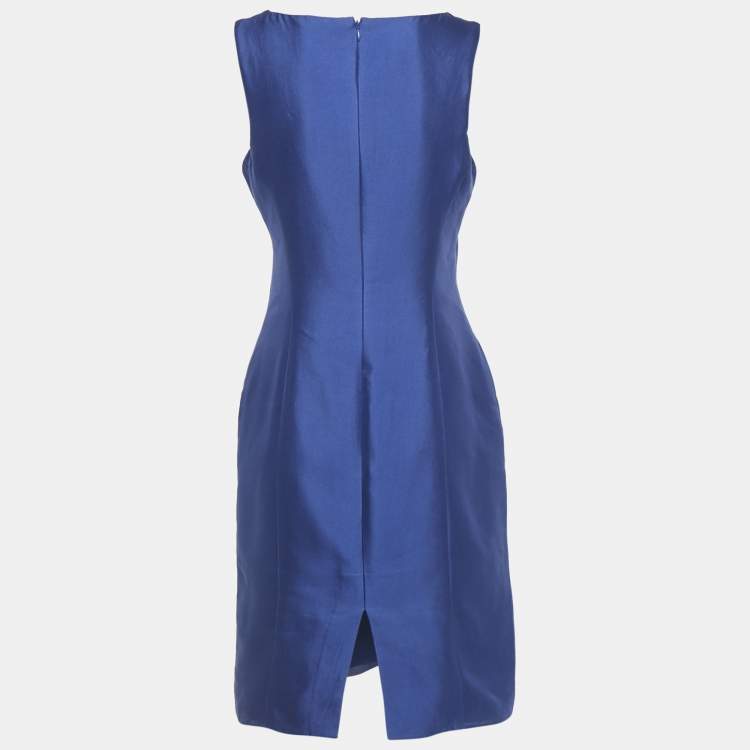 Pre Owned Armani Collezioni Blue Taffeta Sheath Dress M