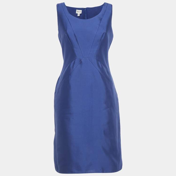 Pre Owned Armani Collezioni Blue Taffeta Sheath Dress M