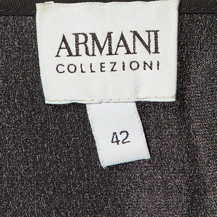 Pre Owned Armani Collezioni Black Silk Short Sleeve Top M