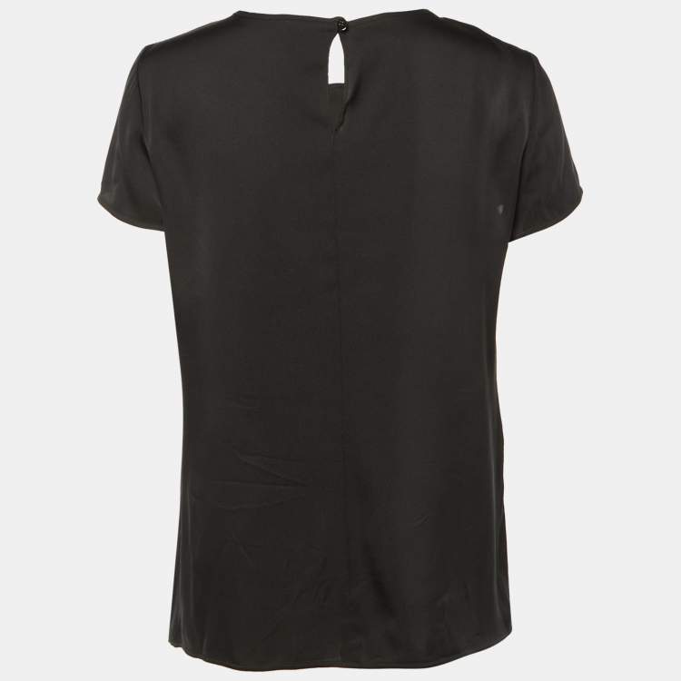 Pre Owned Armani Collezioni Black Silk Short Sleeve Top M
