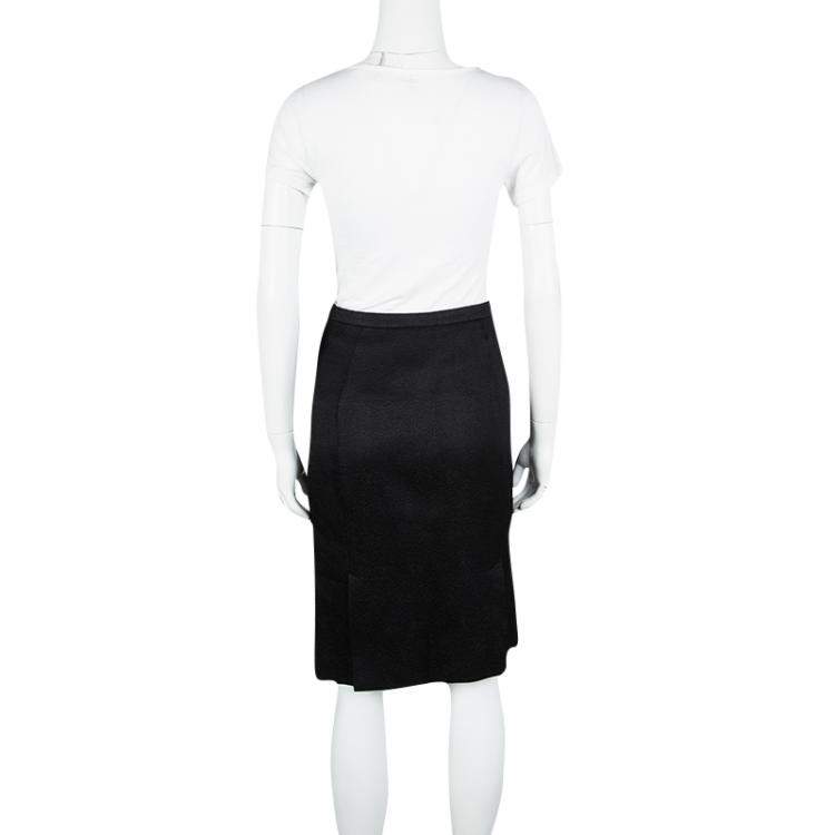 Pre Owned Armani Collezioni Black Textured Wool Silk Pencil Skirt S
