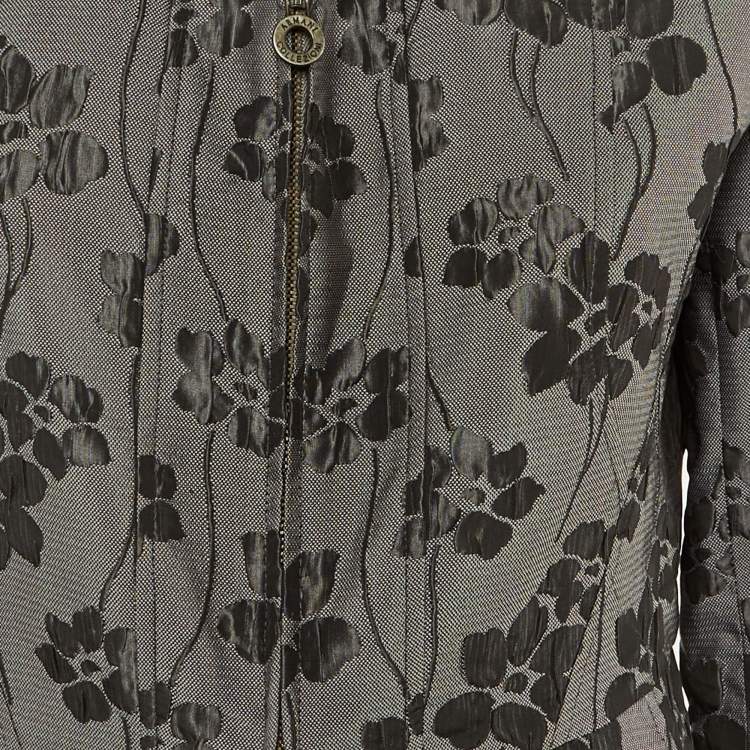 Pre Owned Armani Collezioni Grey Floral Jacquard Jacket L
