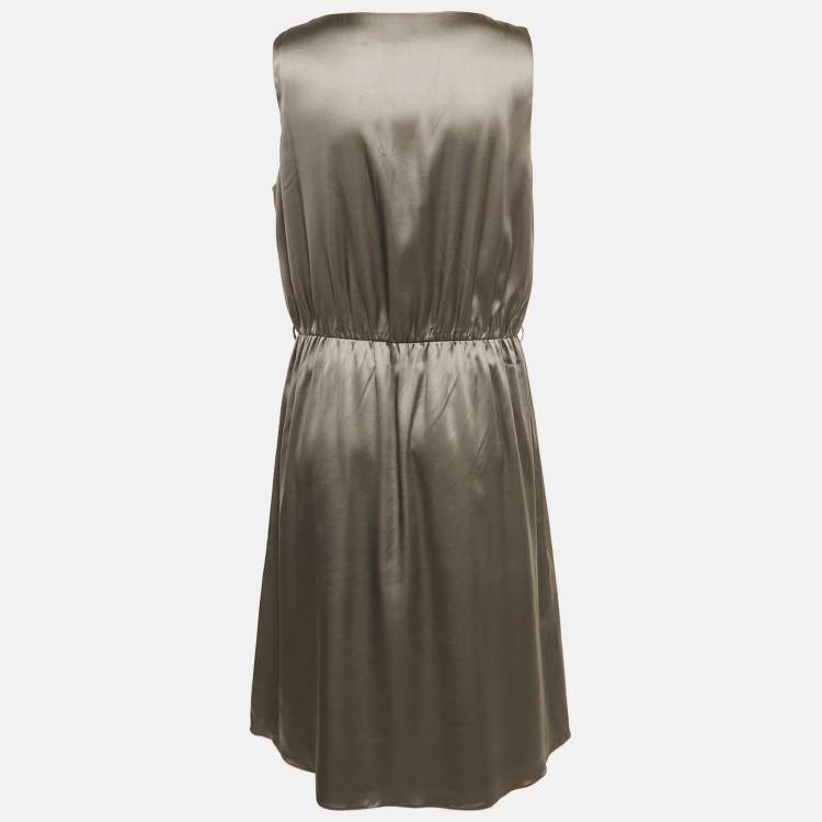 Pre Owned Armani Collezioni Grey Stretch Satin Ruffled Short Dress L