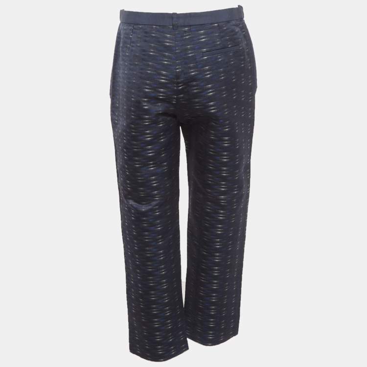 Pre Owned Armani Collezioni Navy Blue Dash Print Jacquard Straight Fit Pants S