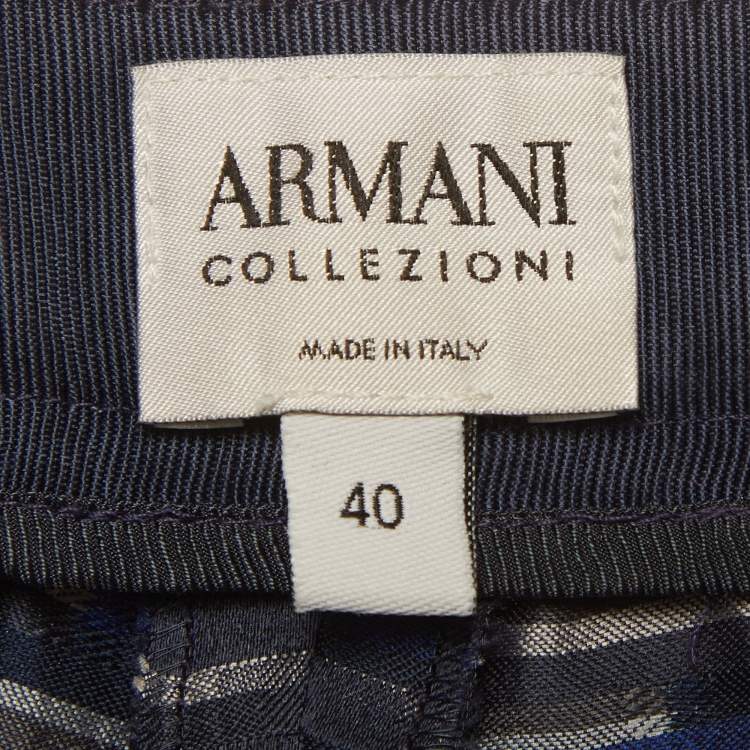 Pre Owned Armani Collezioni Navy Blue Dash Print Jacquard Straight Fit Pants S