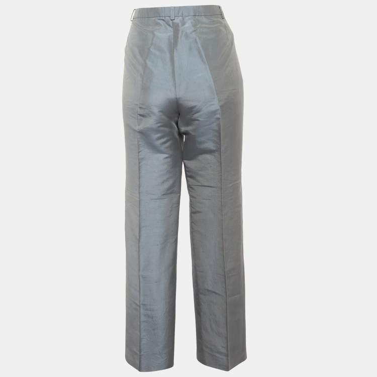 Pre Owned Armani Collezioni Blue Dupion Silk Trousers L