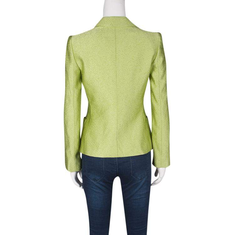 Pre Owned Armani Collezioni Textured Lime Green Three Button Blazer S