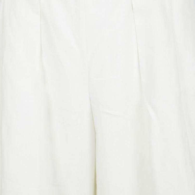 Pre Owned Armani Collezioni Off White Linen Wide Leg High Waist Pants L