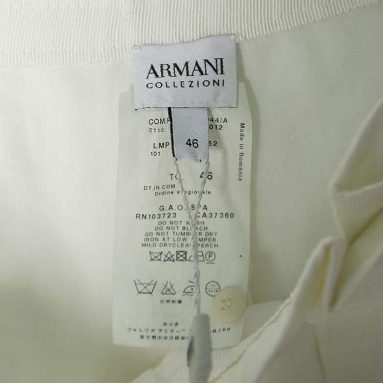 Pre Owned Armani Collezioni Off White Linen Wide Leg High Waist Pants L