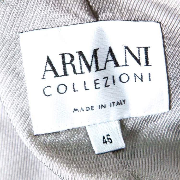 Pre Owned Armani Collezioni Beige and Brown Textured Wool Mandarin Collar Blazer L