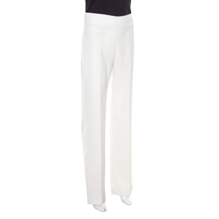 Pre Owned Armani Collezioni Cream High Waist Wide Leg Trousers S