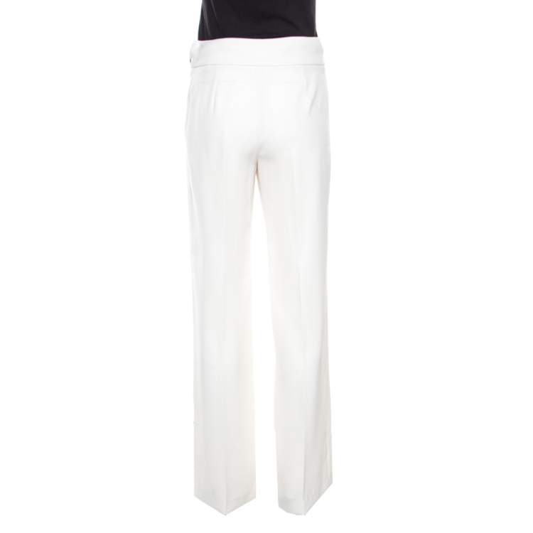 Pre Owned Armani Collezioni Cream High Waist Wide Leg Trousers S