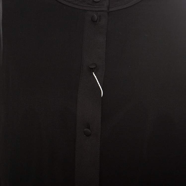 Pre Owned Armani Collezioni Black Silk Satin Trim Detail Long Sleeve Blouse M