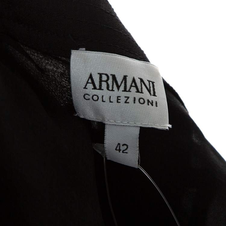 Pre Owned Armani Collezioni Black Silk Satin Trim Detail Long Sleeve Blouse M