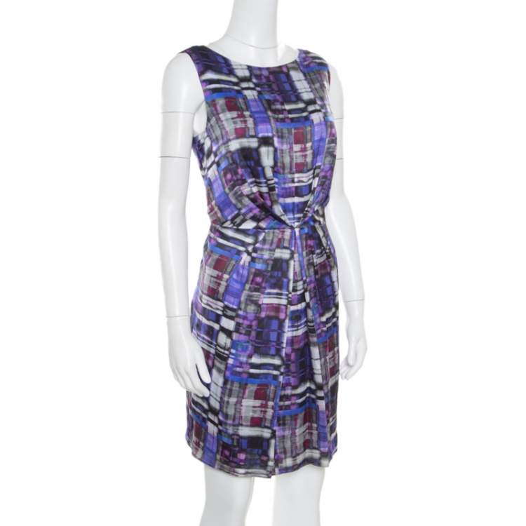 Pre Owned Armani Collezioni Multicolor Printed Silk Pleated Sleeveless Dress M