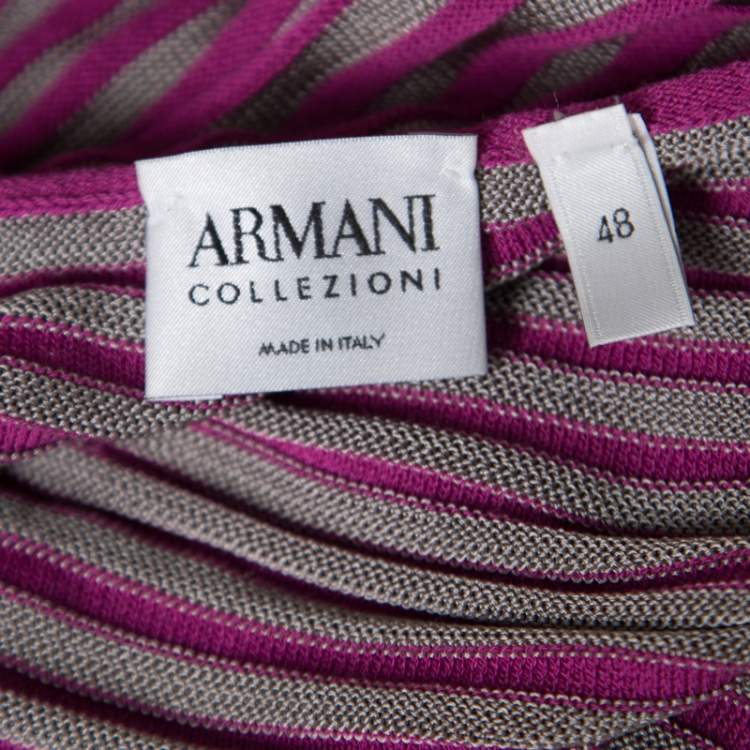 Pre Owned Armani Collezioni Purple Striped Knit Noodle Strap Top L