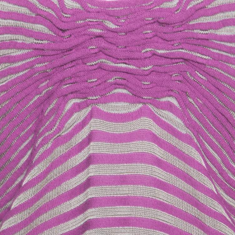 Pre Owned Armani Collezioni Purple Striped Knit Noodle Strap Top L