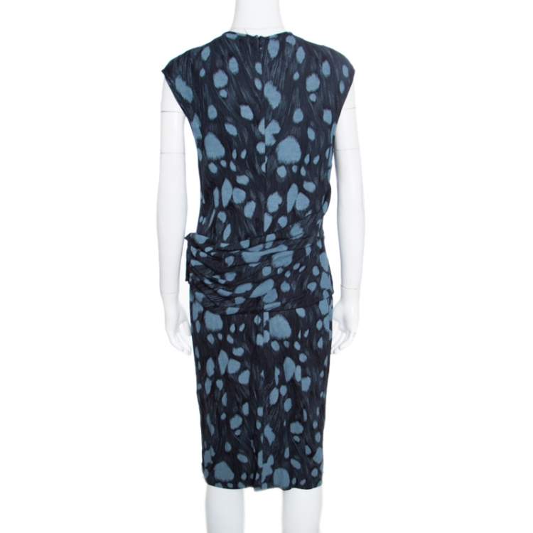 Pre Owned Armani Collezioni Black Printed Jersey Draped Waist Detail Sleeveless Dress XL