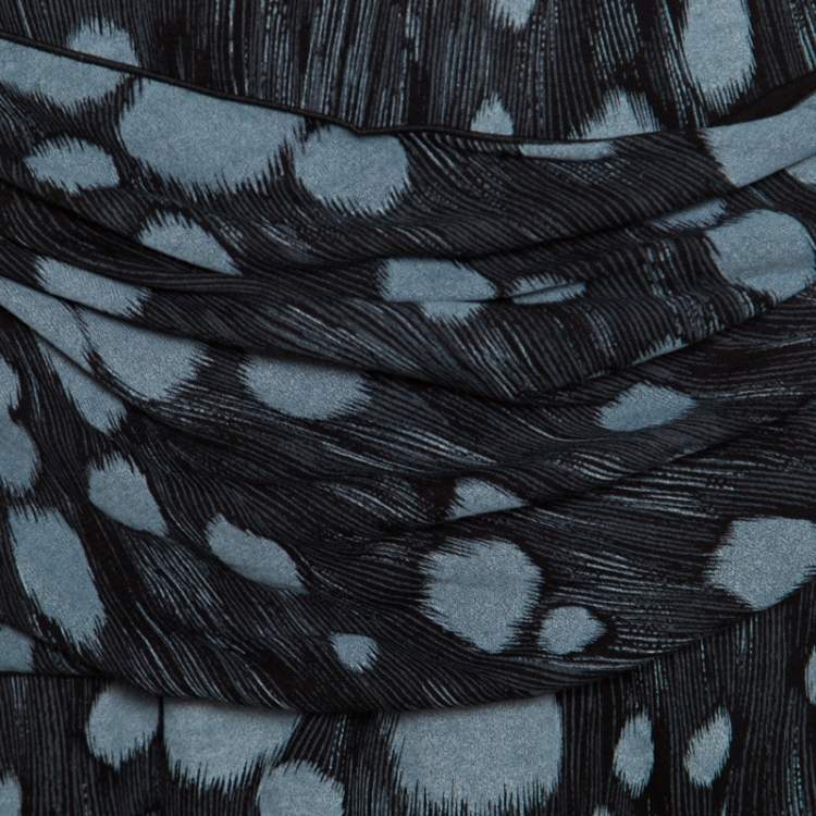 Pre Owned Armani Collezioni Black Printed Jersey Draped Waist Detail Sleeveless Dress XL