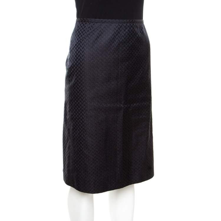 Pre Owned Armani Collezioni Navy Blue Silk Jacquard Pencil Skirt M