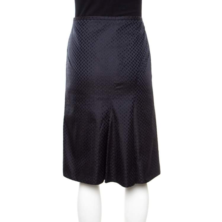 Pre Owned Armani Collezioni Navy Blue Silk Jacquard Pencil Skirt M