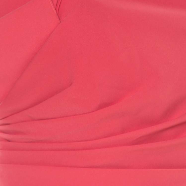 Pre Owned Armani Collezioni Salamander Pink Crepe Pleated Bow Trim One Shoulder Evening Gown M