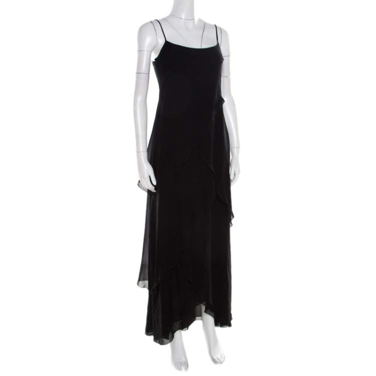 Armani Collezioni Black Draped Sleeveless Maxi Dress S Armani