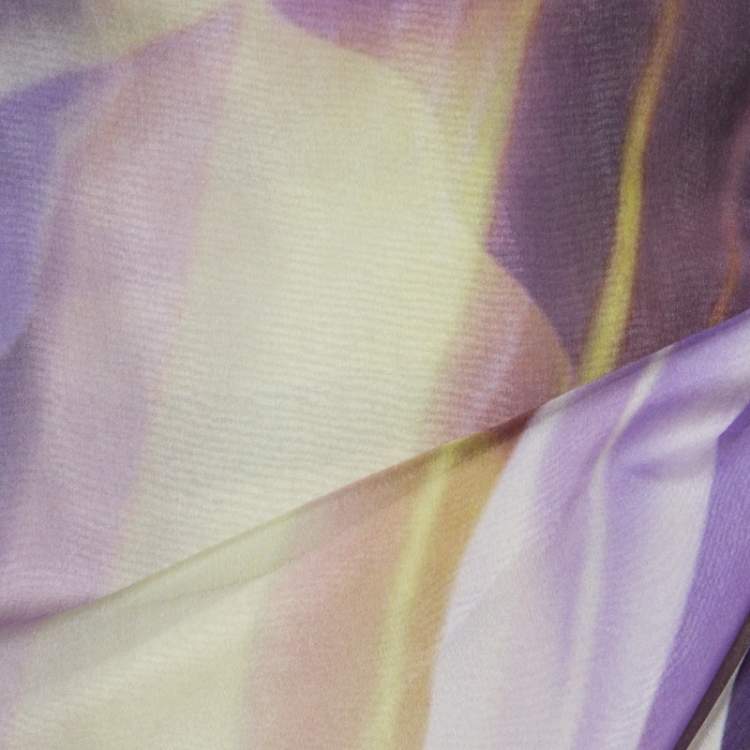 مملوكة مسبقًا Armani Collezioni Purple Printed Silk Draped Sleeveless Dress L