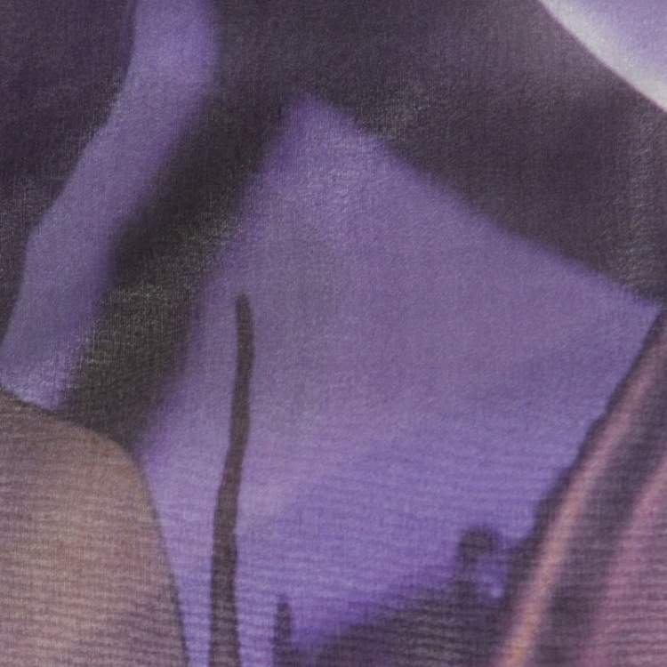 مملوكة مسبقًا Armani Collezioni Purple Printed Silk Draped Sleeveless Dress L