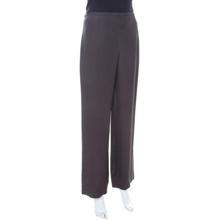 مملوكة مسبقًا Armani Collezioni Brown Crepe Wide Leg Trouser M