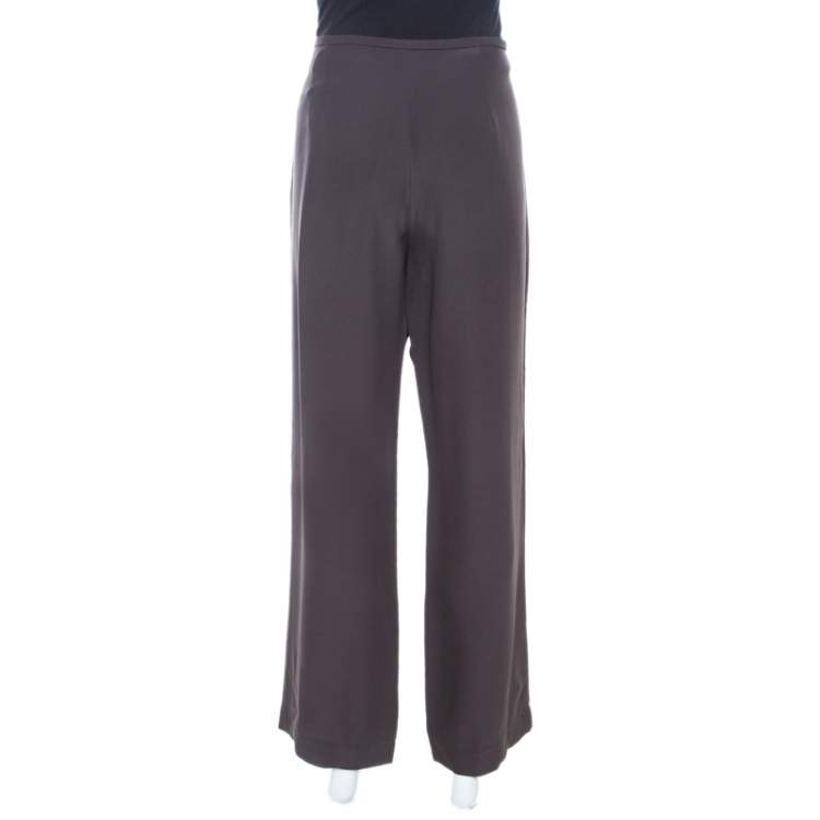 مملوكة مسبقًا Armani Collezioni Brown Crepe Wide Leg Trouser M