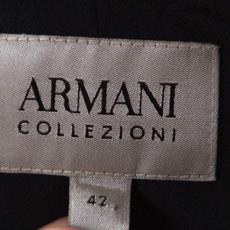 Pre Owned Armani Collezioni Navy Blue Spot-Jacquard Silk Blend Zip Front Jacket M
